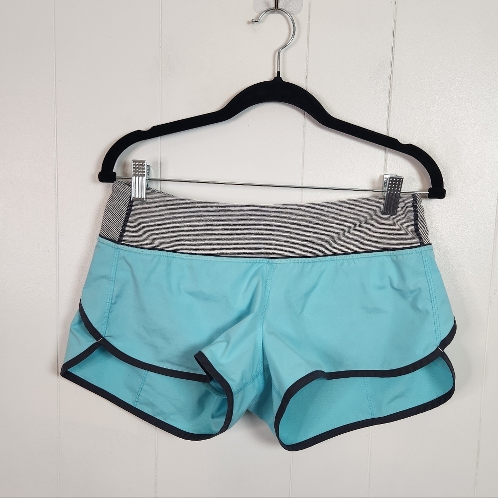 Lululemon Women's Speed Shorts Aquamarine Slate Grey Size 6 Stretch Blue Gym